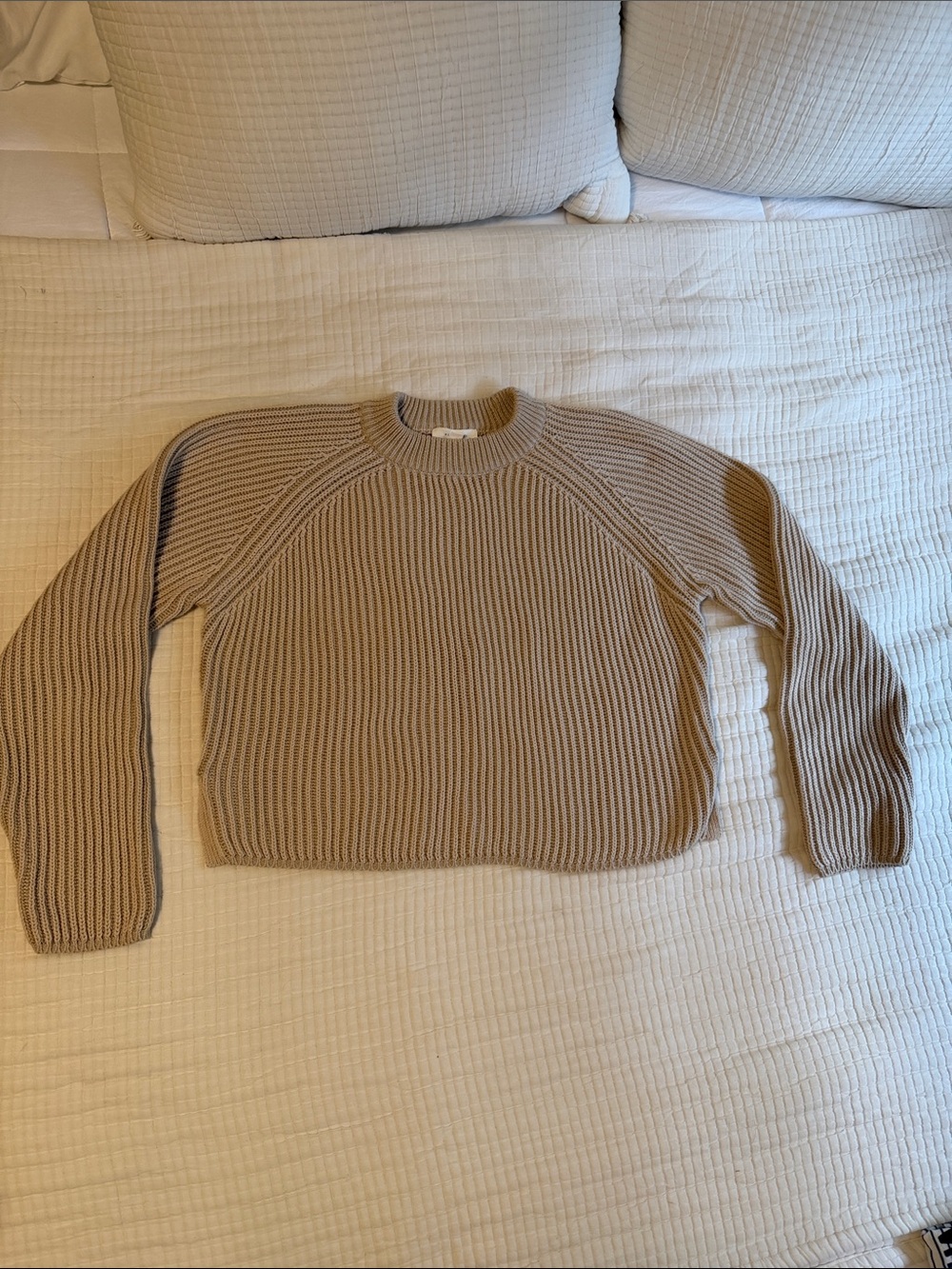 Men's Ribbed Crewneck Sweater in Light Beige